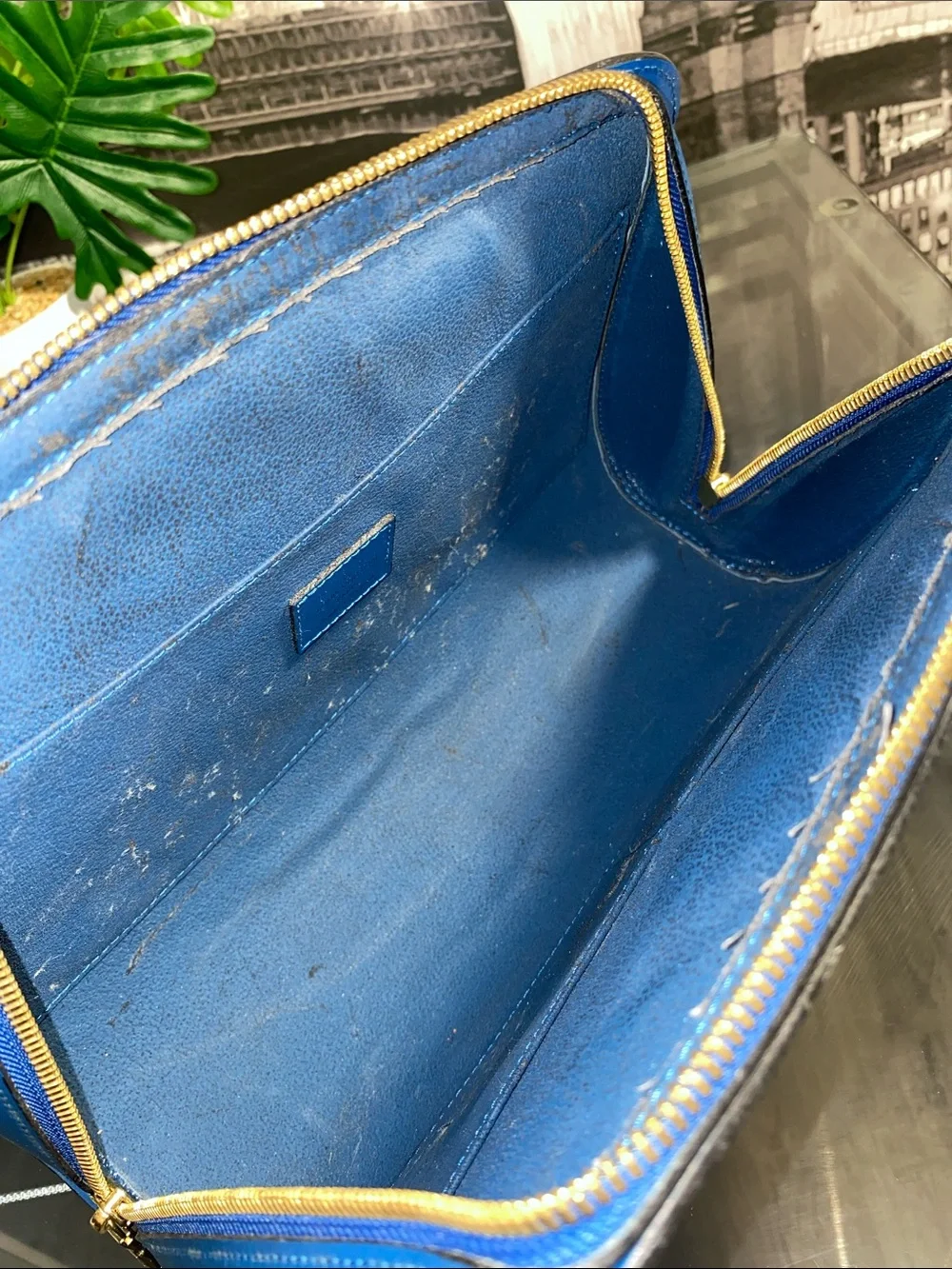 Authentic Rare LOUIS VUITTON Epi Blue Leather Dauphine GM Pouch Bag